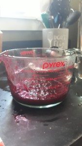 Blackberry jam in my 4 cup pyrex for easy pouring