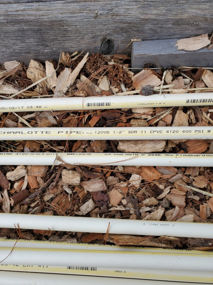 Eight Half inch ten-foot PVC lines