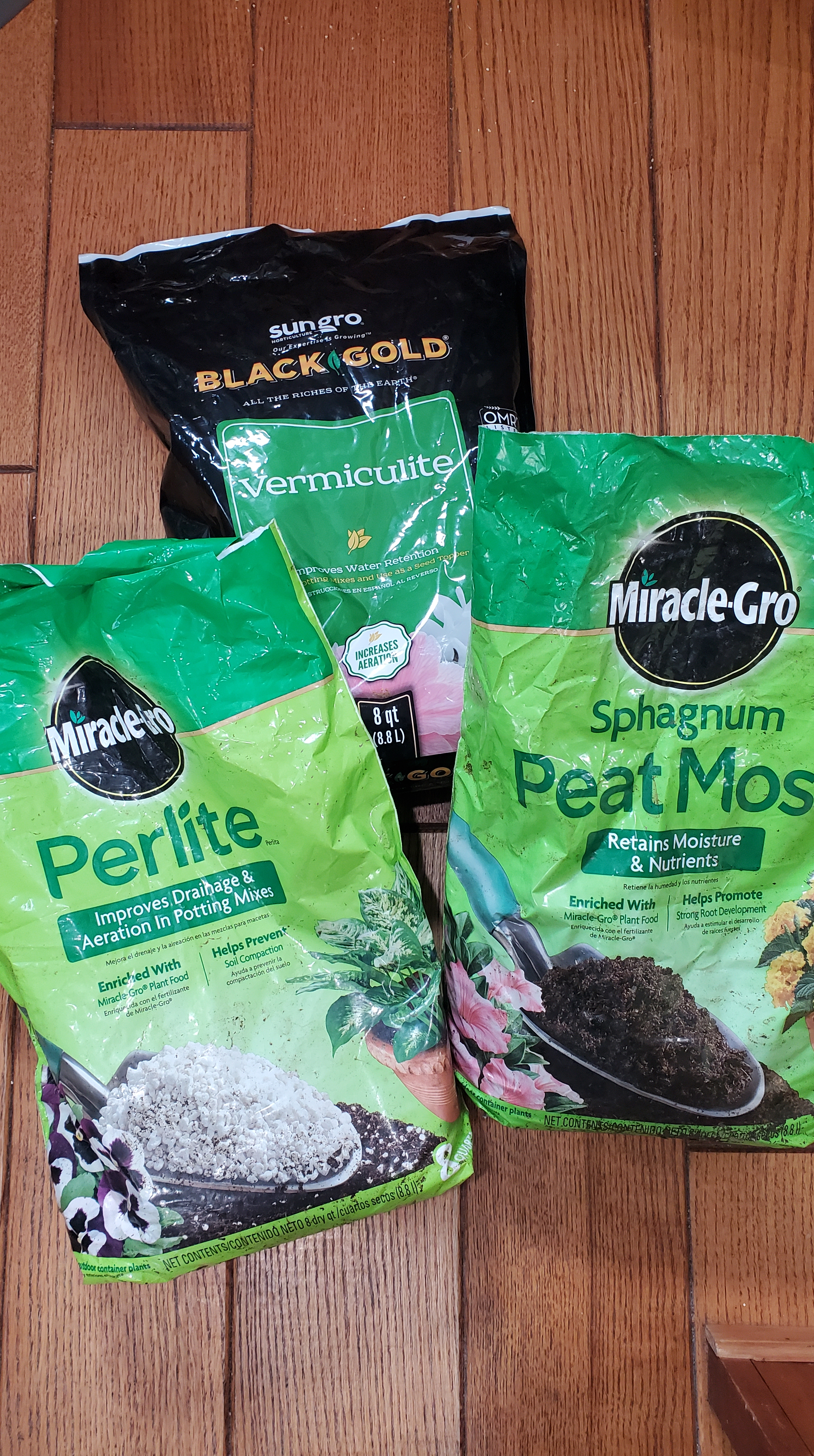 bags of peat moss, perlite and vermiculite